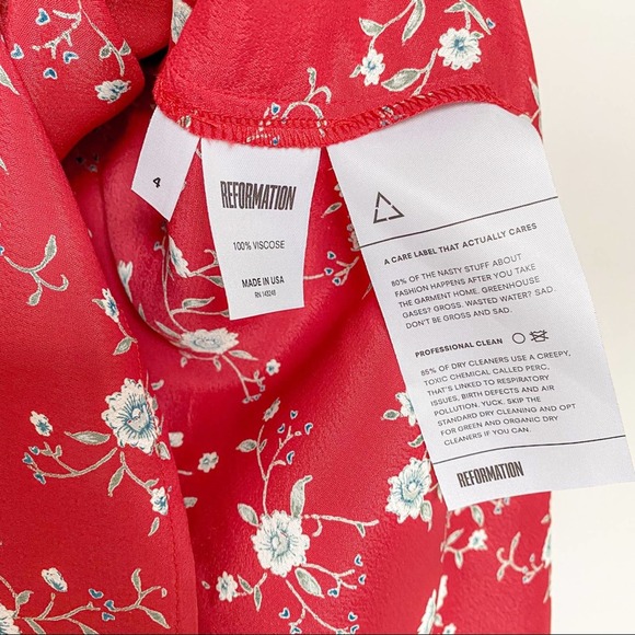 Reformation Grace Tie Front Mini Dress in Red Floral Size 4 - Picture 7 of 8